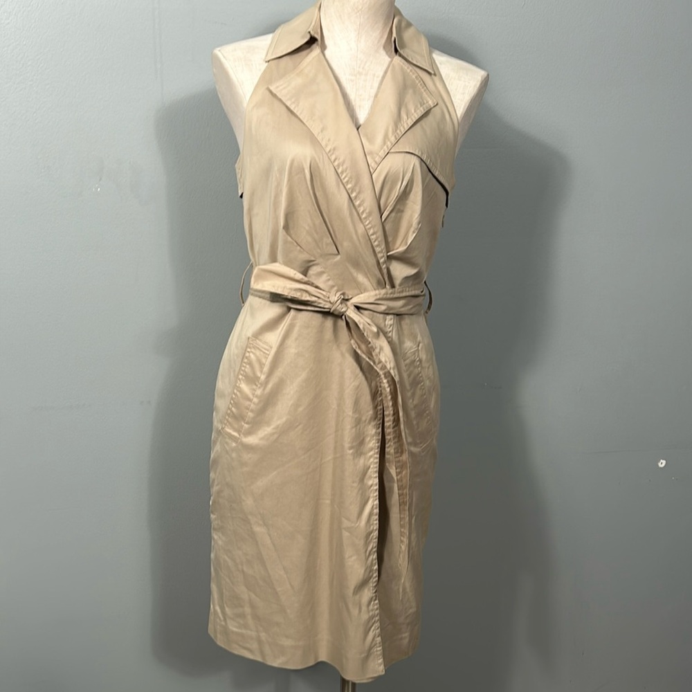Ann Taylor Sleeveless Khaki Shirt Trenchcoat  Belted Dress size 4